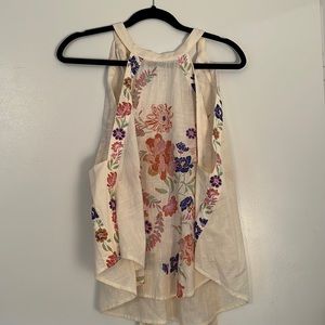 Free People cream linen floral halter tie top - new with tags - size medium